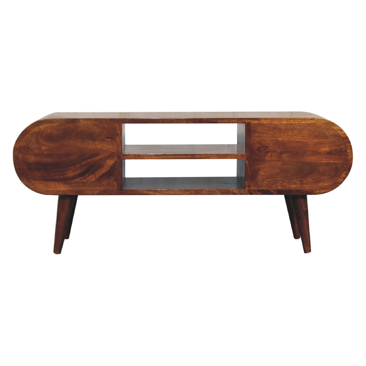 Large Chestnut Round Media Unit — Solid Mango Wood