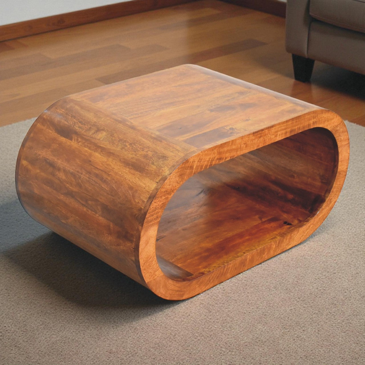 Amaya Handcrafted Curved Coffee Table – Solid Mango Wood