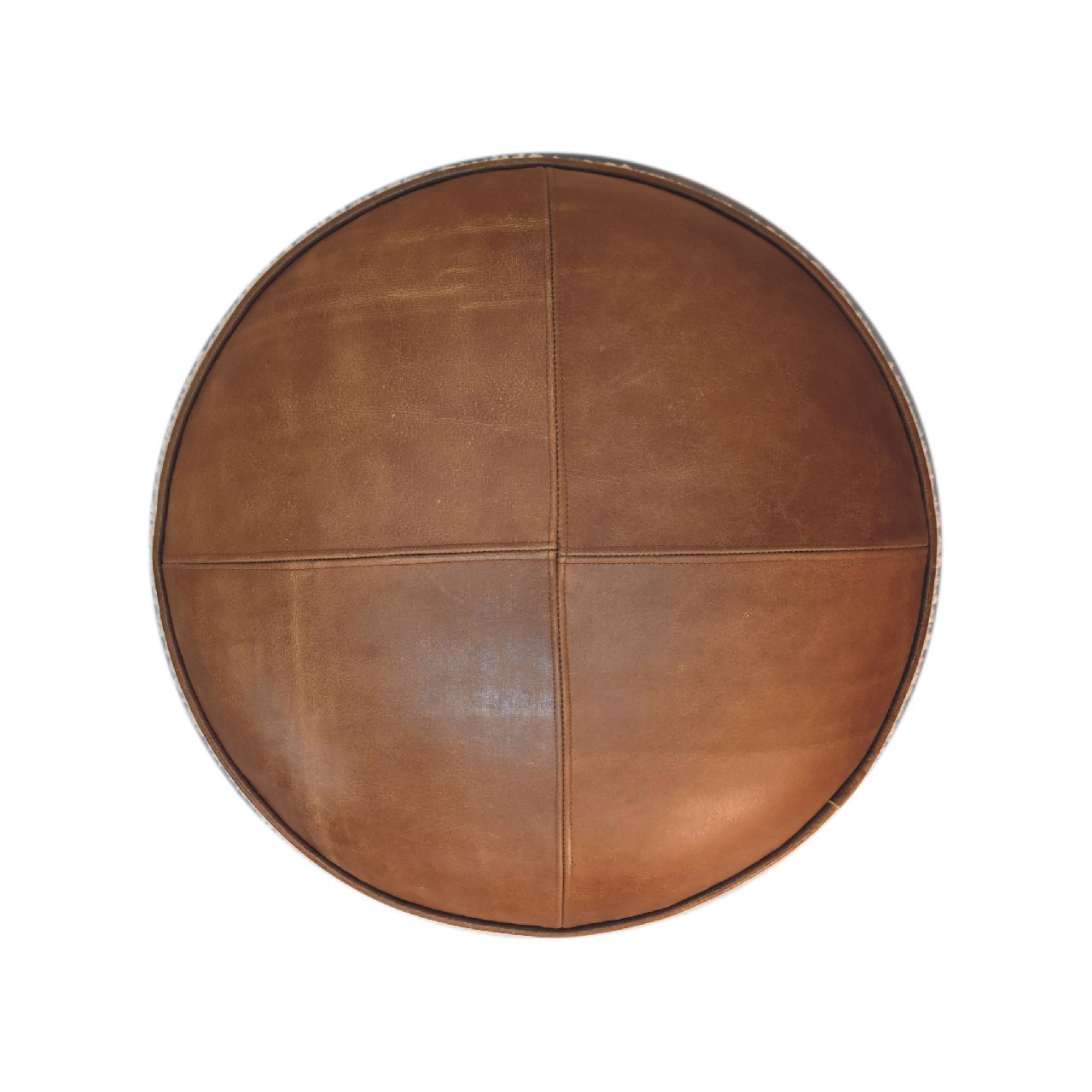 Cream Bouclé Buffalo Footstool – Leather & Cotton with Solid Wood Base