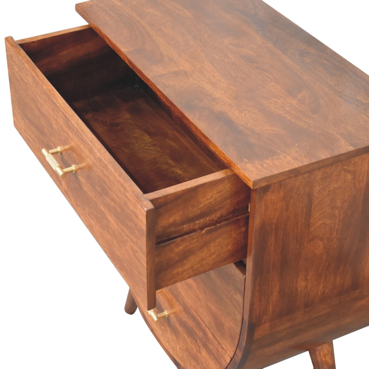 Gira Bedside Chest – Curved Elegance in Chestnut