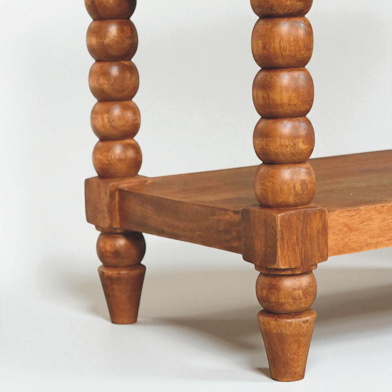 Handmade Mango Wood Entryway Bench with Cushion – Vintage Turned Legs & Storage Drawers