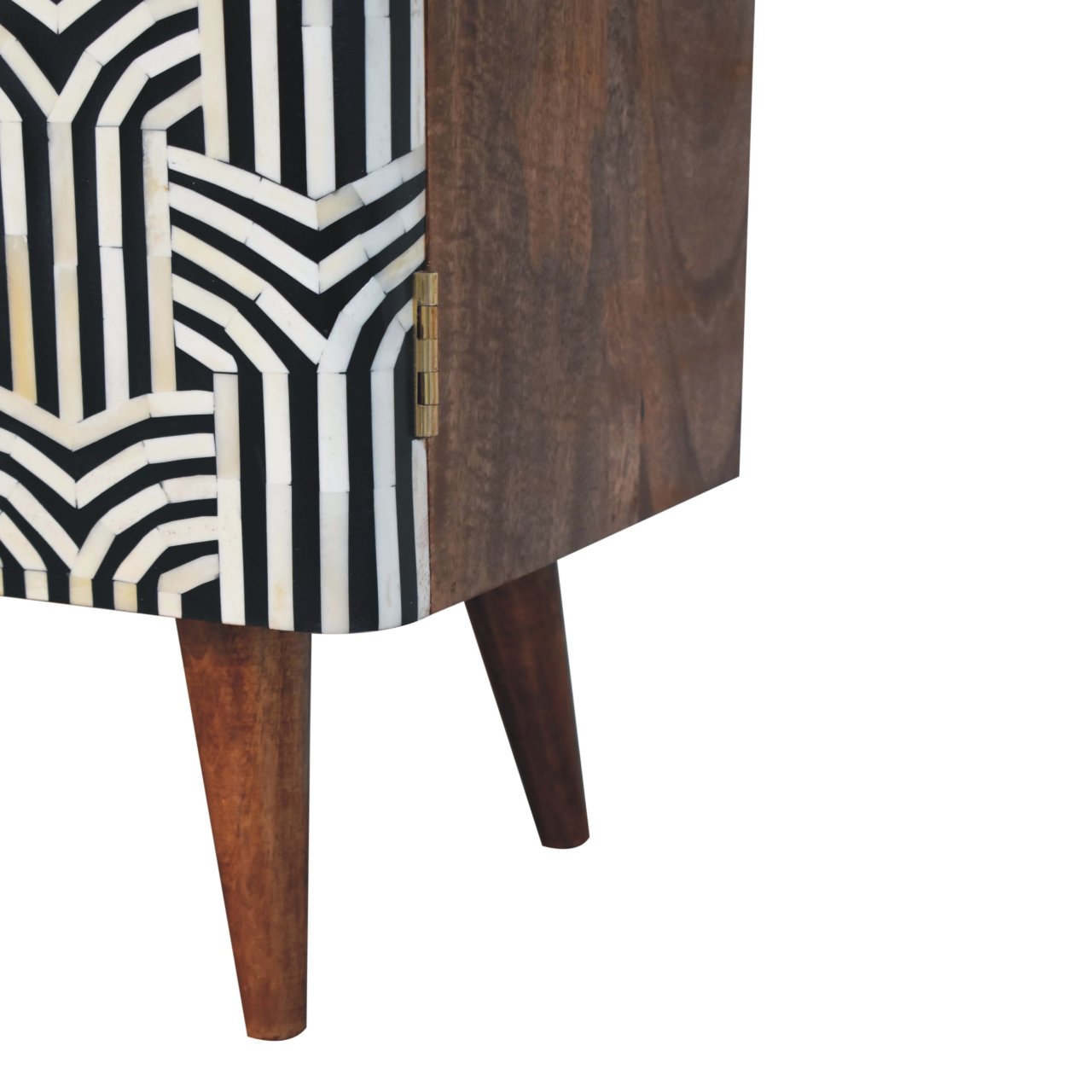 Edessa Bone Inlay Cabinet – Black & White Geometric Design with Solid Wood Frame
