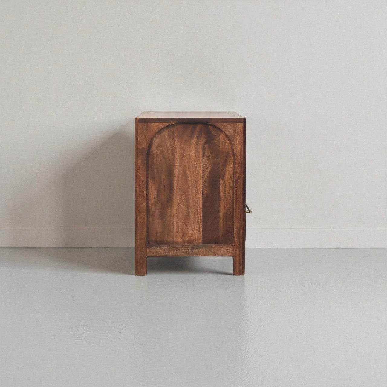 Arc-Line Solid Mango Wood Media Console – Roasted Almond Finish