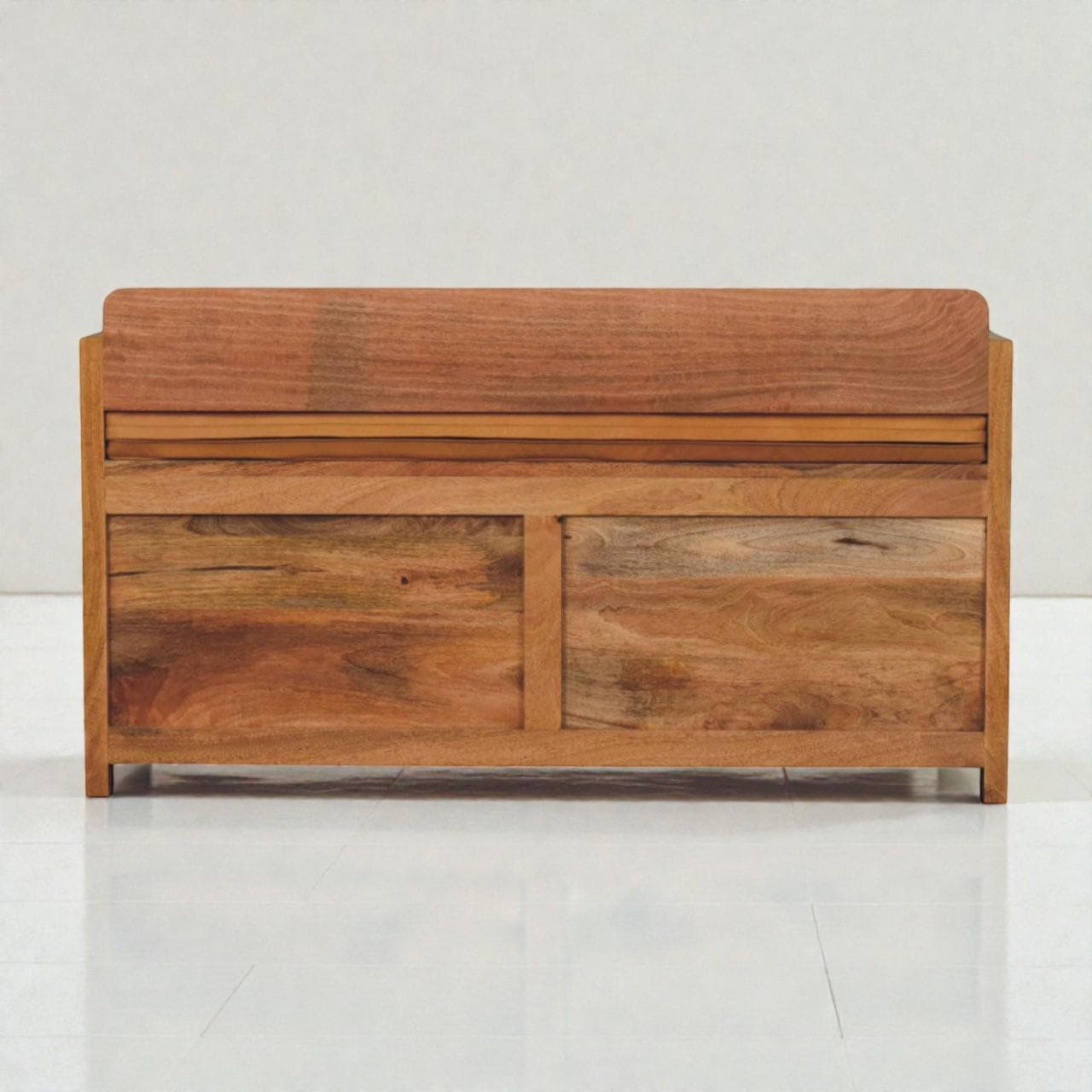 Handcrafted Solid Mango Wood Storage Bench with Leather Seat | Entryway Bench & Drawers
