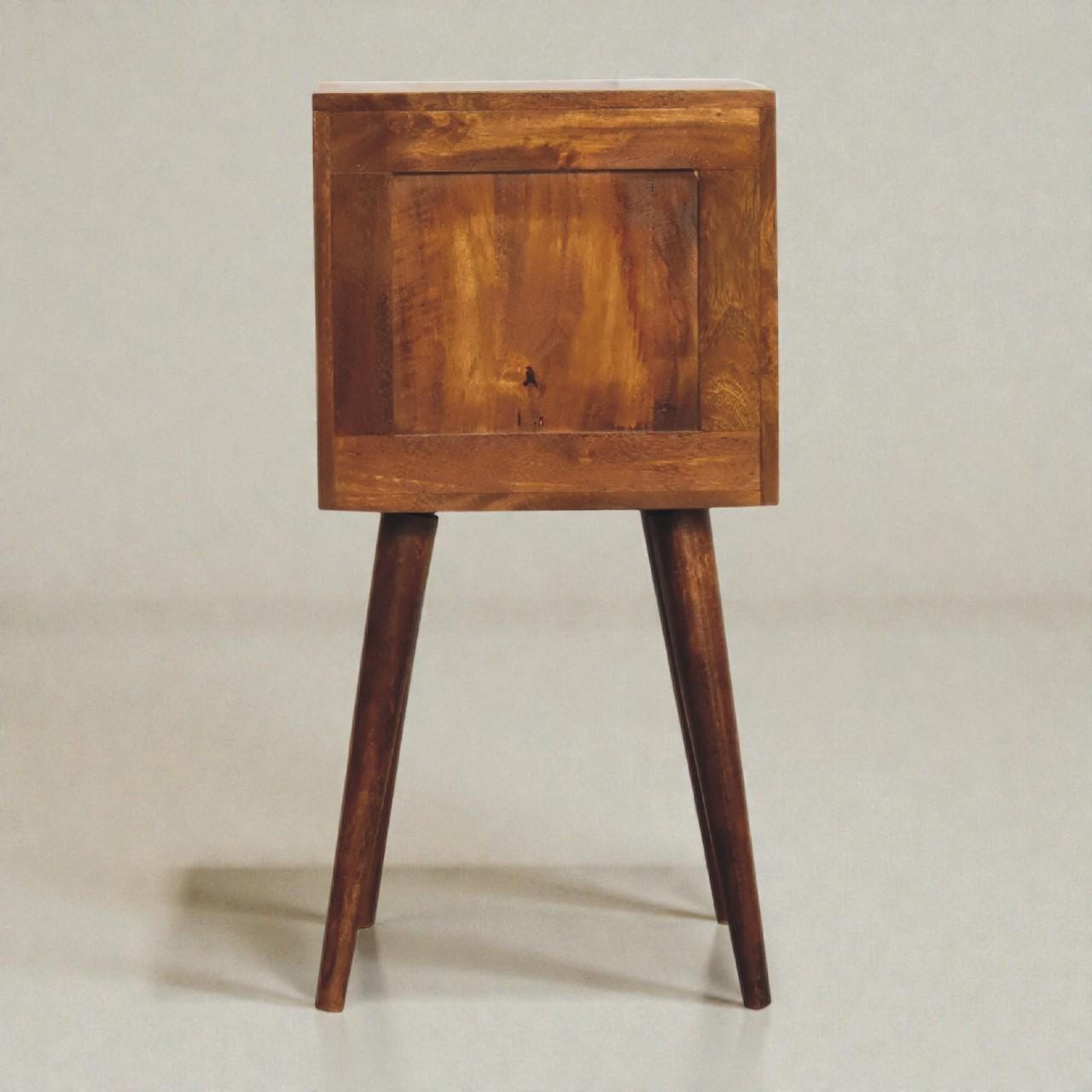 Handcrafted Mango Wood Nightstand with Carved Drawers | Mini Chestnut Bedside Table