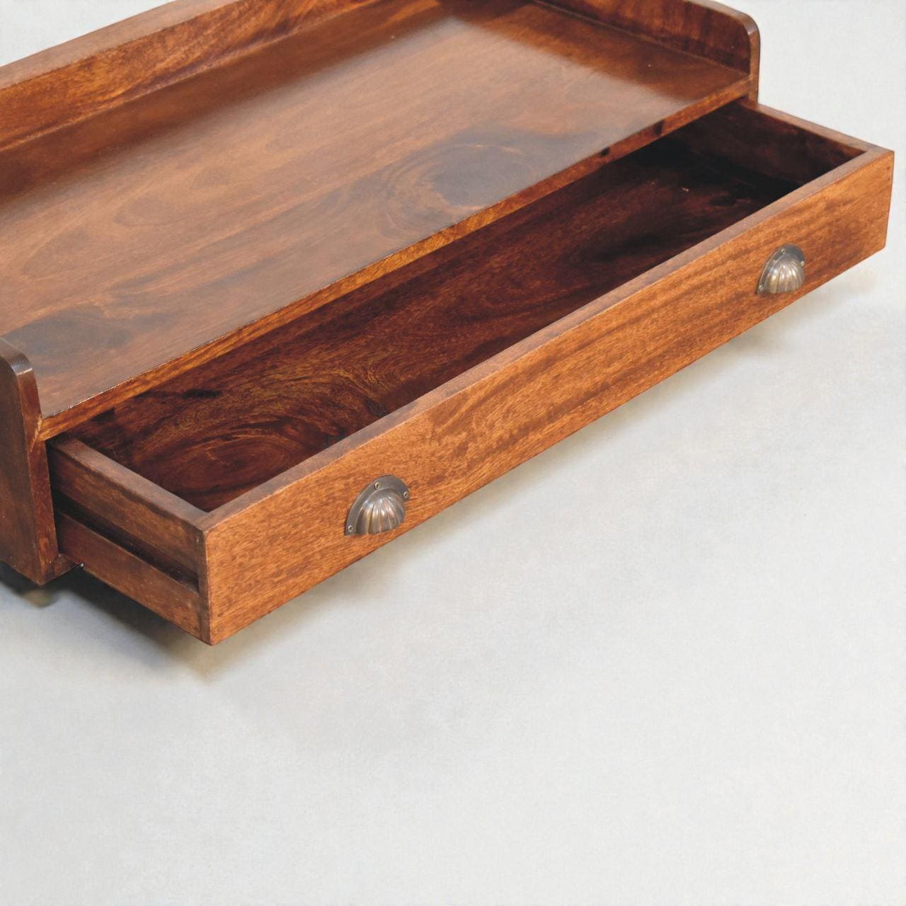 Belmont Wall Mounted Console Shelf | Solid Mango Wood Shelf with Drawer | Floating Entryway Storage