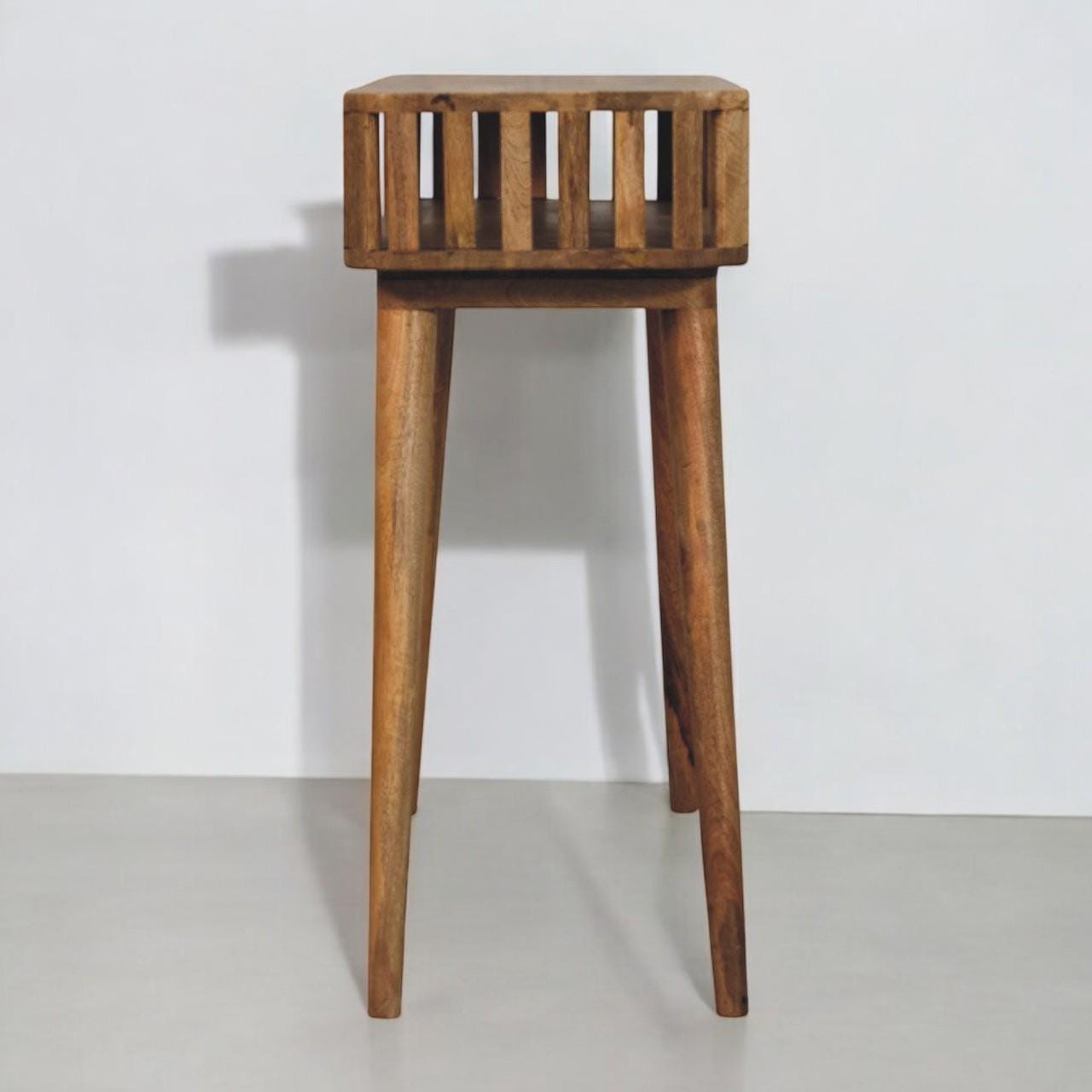 Slatted Oak-ish Console Table | Solid Mango Wood | Sculptural Mid-Century Console