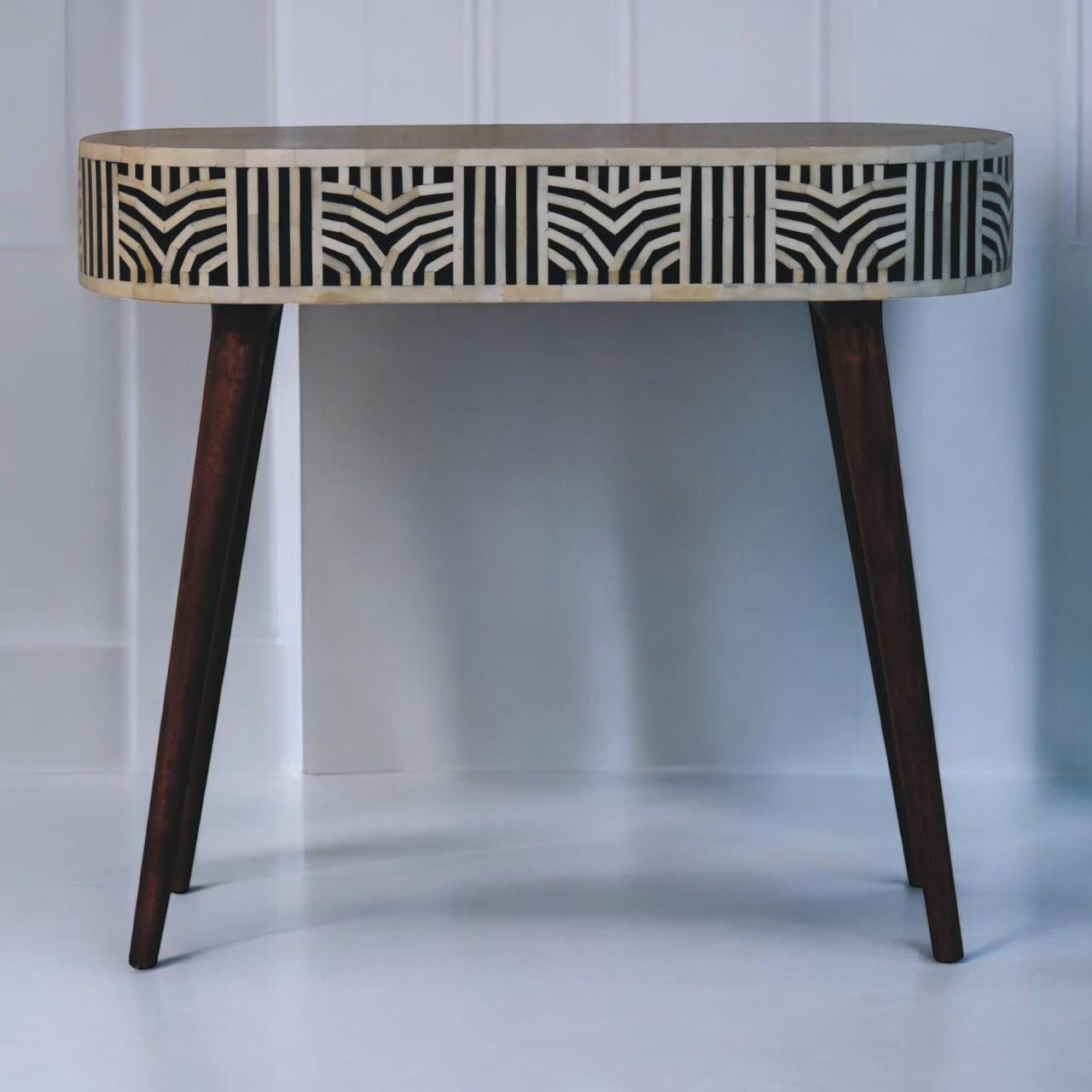 Honey Caramel Bone Inlay Console Table - Handcrafted | Solid Mango Wood | Boho–Mid-Century Statement
