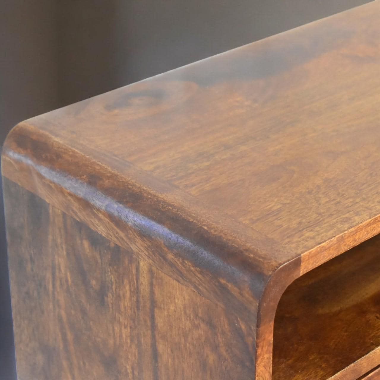 Chestnut Console Table with Drawers | Solid Mango Wood Nordic Console | Compact Hallway & Bedroom Storage