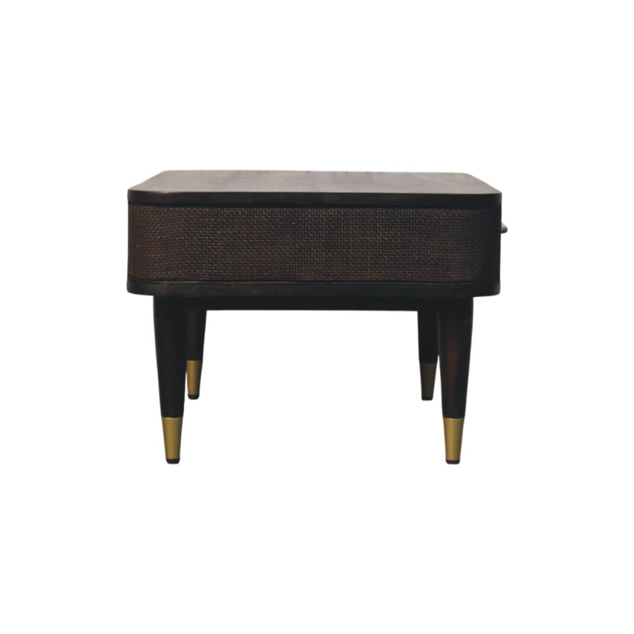 Velvet Mocha Coffee Table with Drawer & Brass Accents – Elegant Solid Mango Wood Table