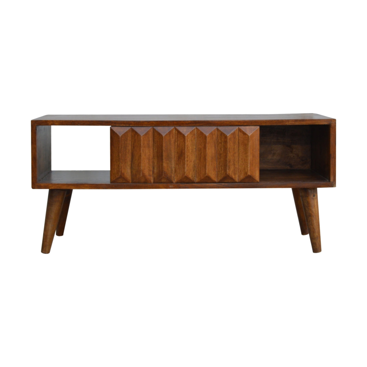 Chestnut Carved Sliding Door TV Unit