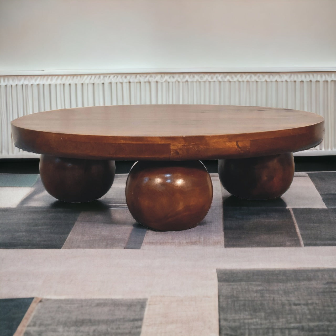 Chestnut Round Coffee Table with Ball Feet