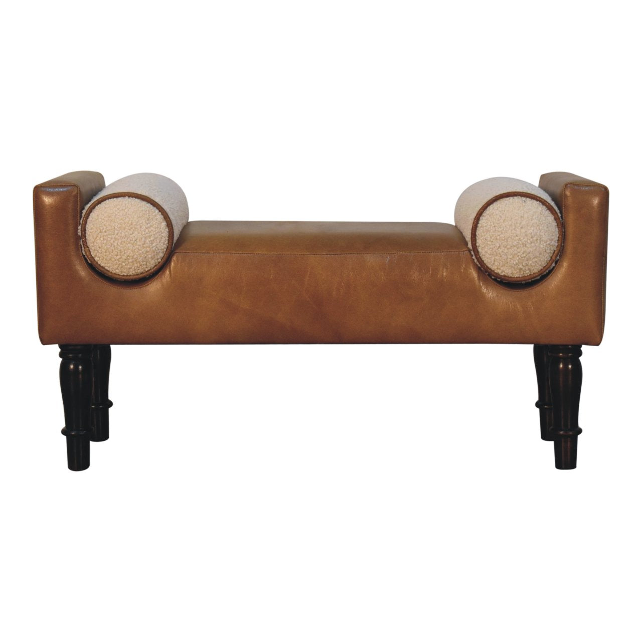 Chester Buffalo Bench – Leather & Bouclé with Solid Wood Legs