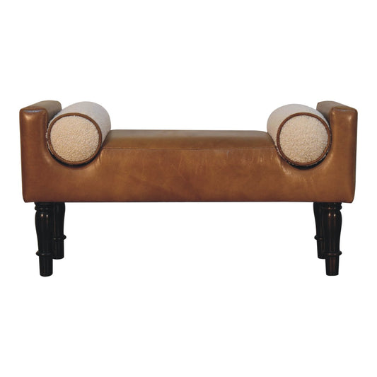 Chester Buffalo Bench – Leather & Bouclé with Solid Wood Legs