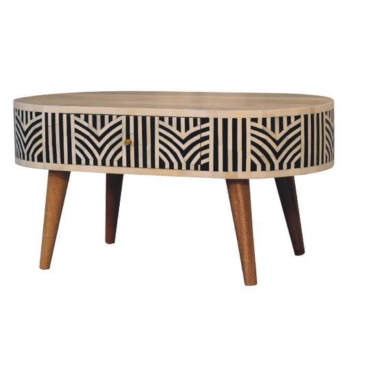 Bone Inlay Coffee Table — Oak Finish & Solid Mango Wood