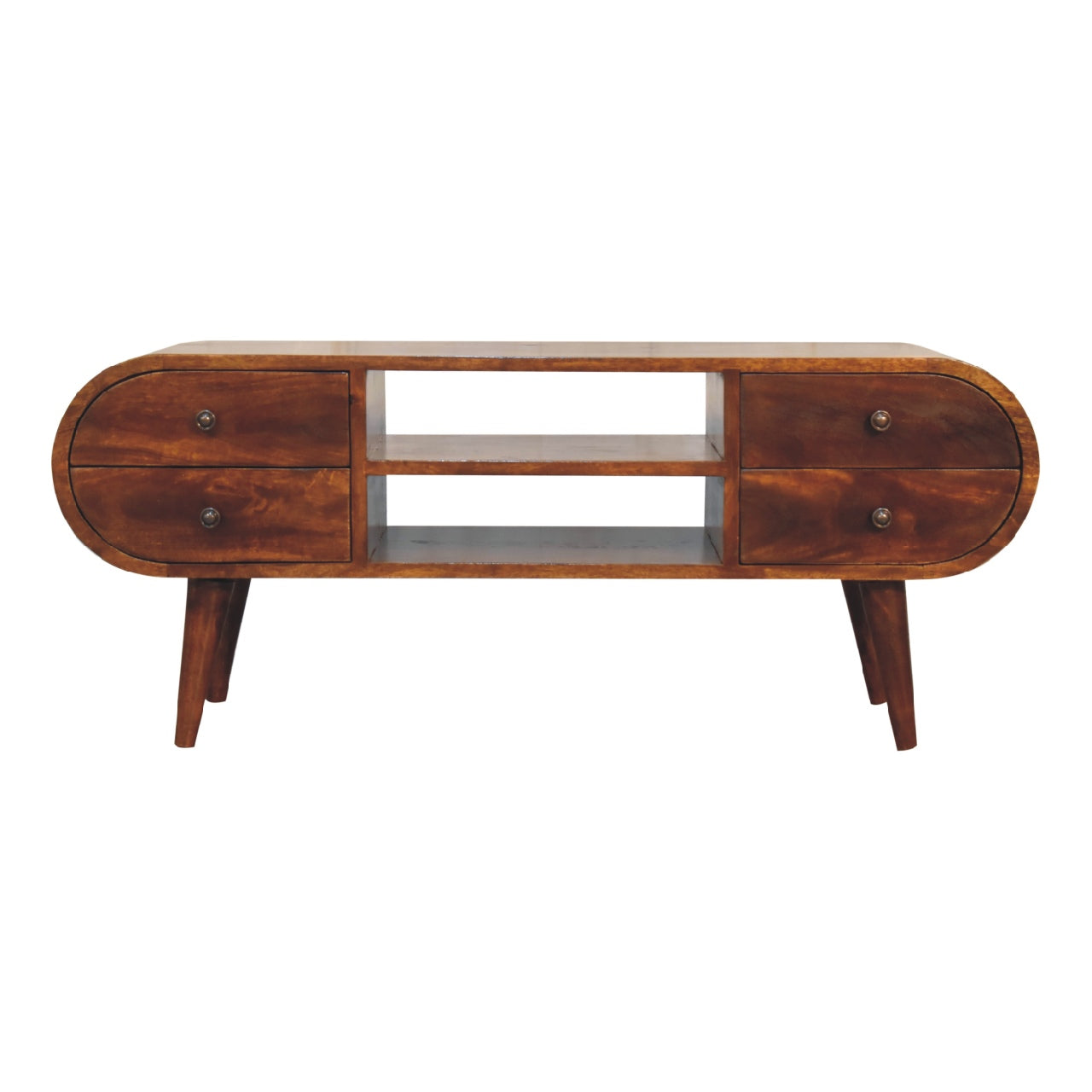 Large Chestnut Round Media Unit — Solid Mango Wood