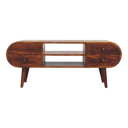 Large Chestnut Round Media Unit — Solid Mango Wood