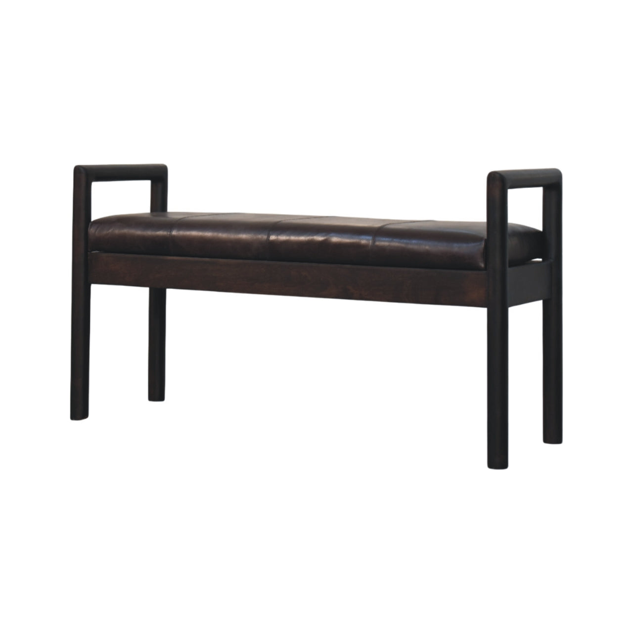 Gridline Leather Bench – Black Buffalo Hide & Solid Wood Frame