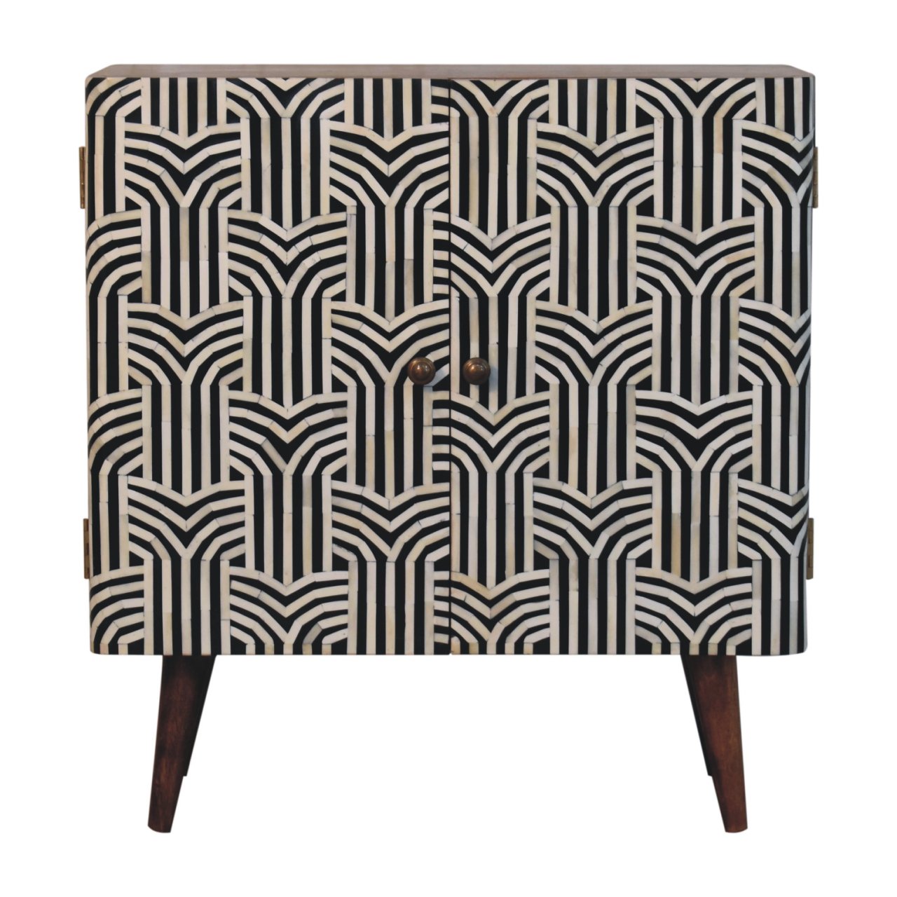 Edessa Bone Inlay Cabinet – Black & White Geometric Design with Solid Wood Frame
