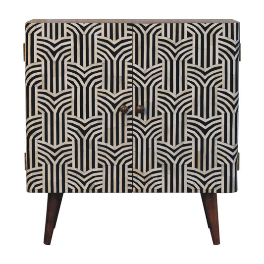 Edessa Bone Inlay Cabinet – Black & White Geometric Design with Solid Wood Frame