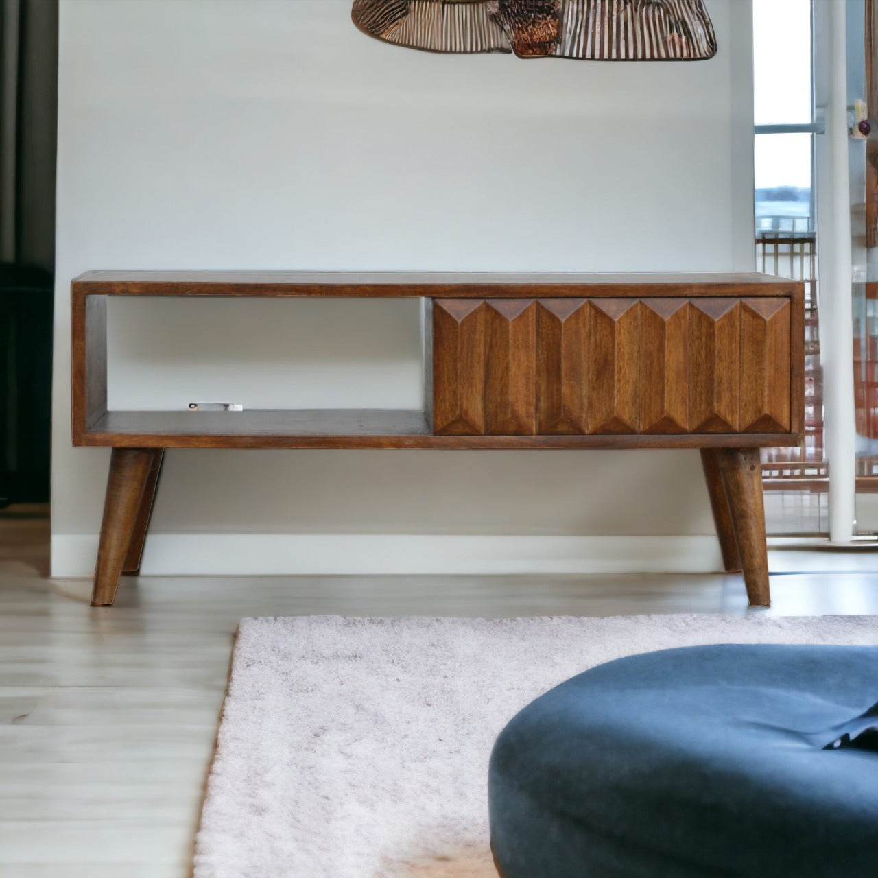 Chestnut Carved Sliding Door TV Unit