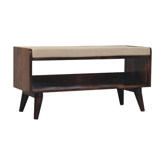 California Walnut Bench with Mud Linen Seat Pad – Solid Mango Wood
