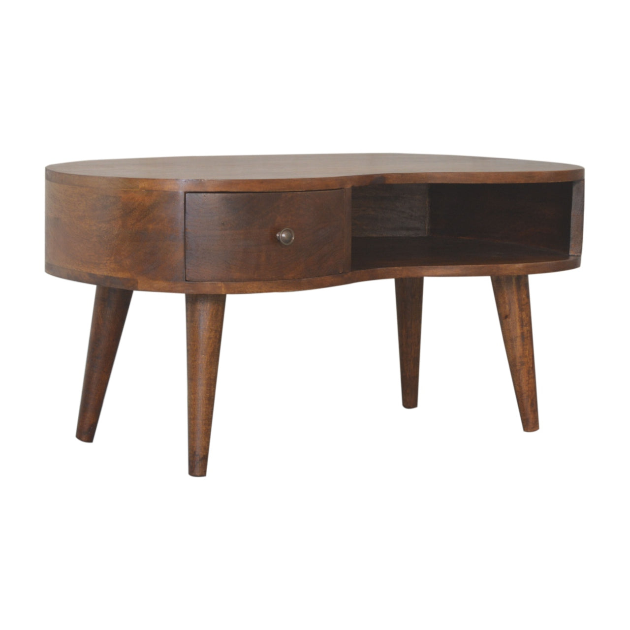 Chestnut Wave Coffee Table with Drawer – Handcrafted Living Room Table