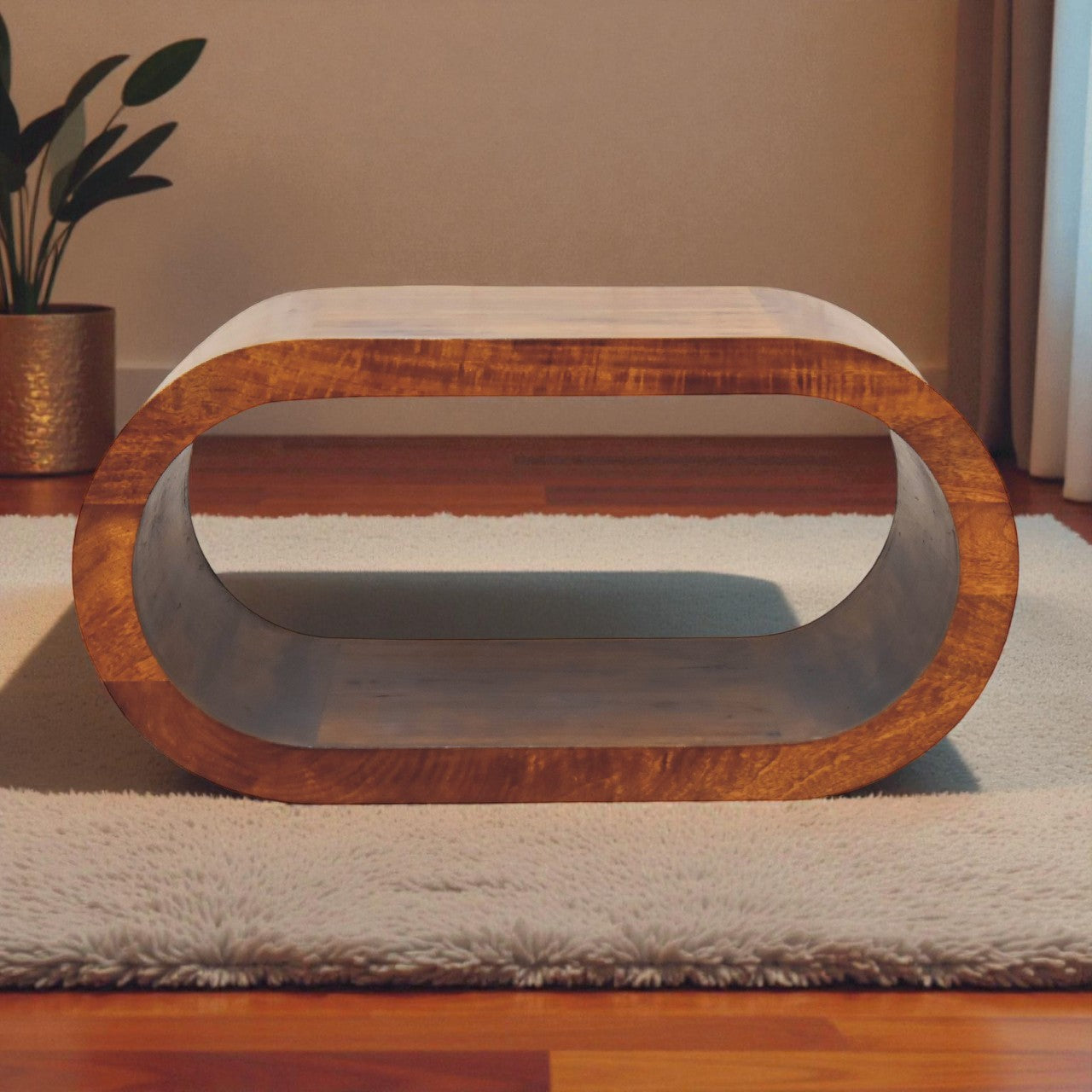 Amaya Handcrafted Curved Coffee Table – Solid Mango Wood
