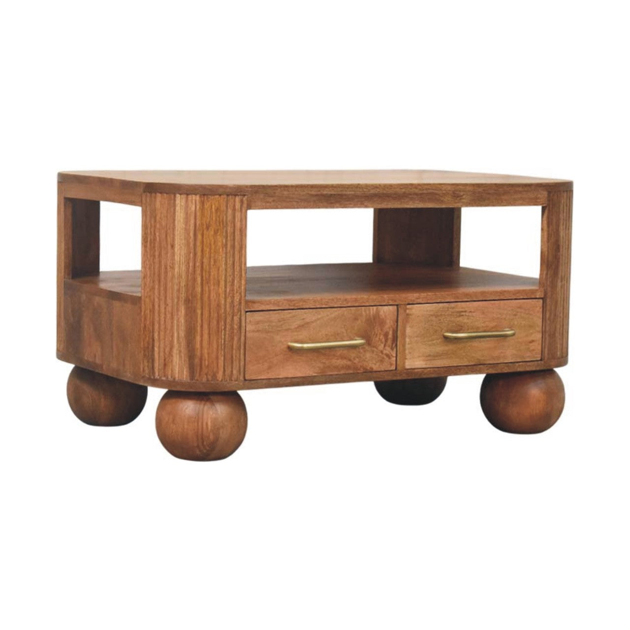 Briarwood Fluted Coffee Table – Solid Mango Wood in Golden Teak Finish