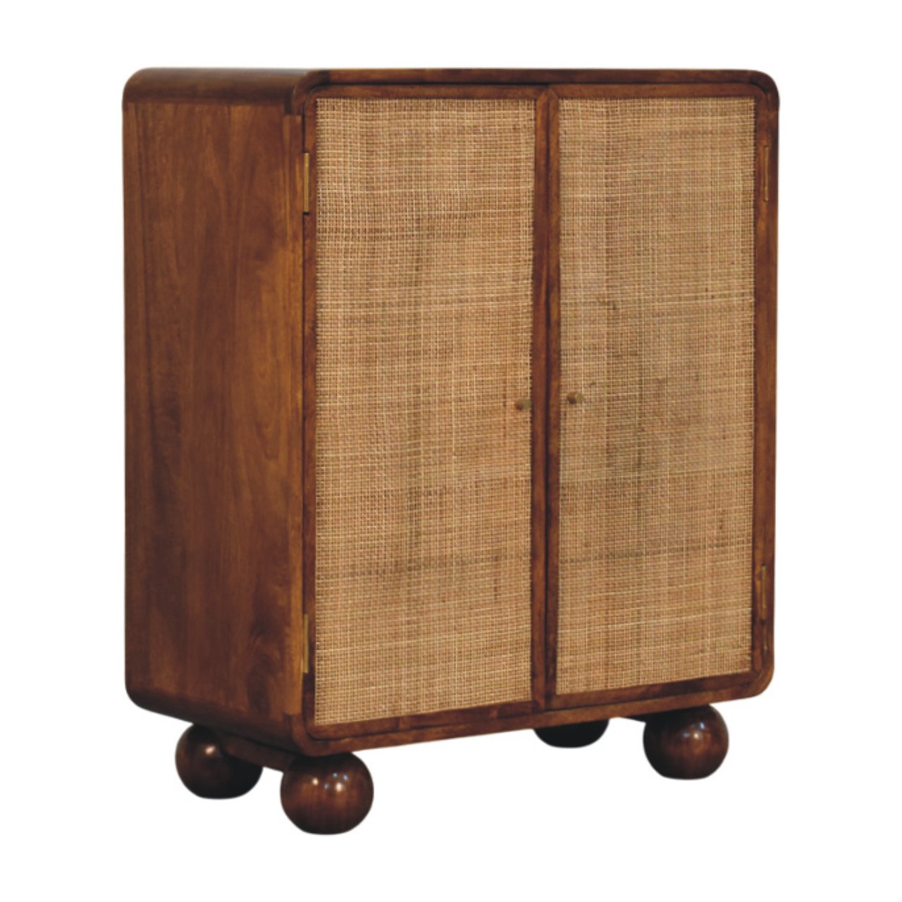 Larissa Rattan 2-Door Cabinet – Solid Mango Wood in Chestnut Finish