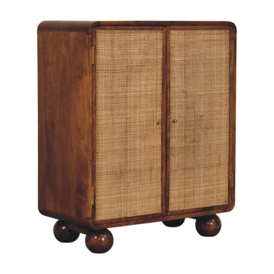 Larissa Rattan 2-Door Cabinet – Solid Mango Wood in Chestnut Finish