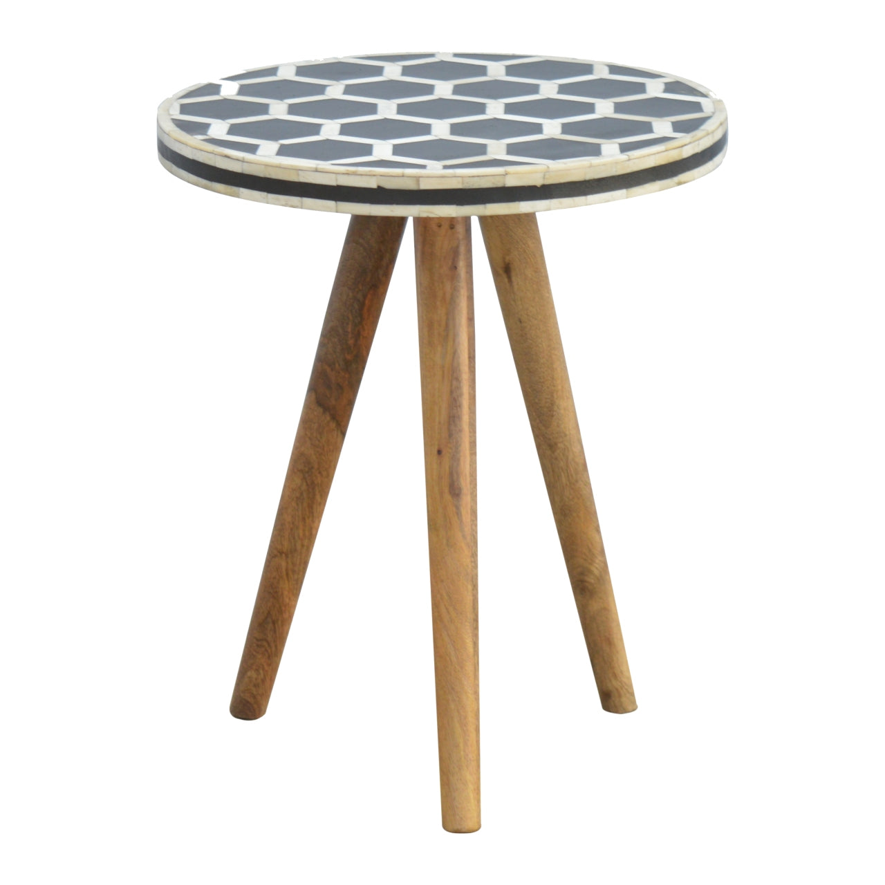Bone Inlay Tripod Side Table – Solid Mango Wood & Hexagonal Design