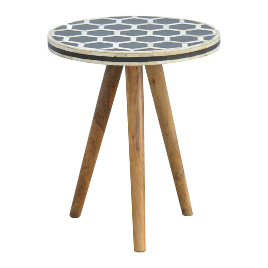 Bone Inlay Tripod Side Table – Solid Mango Wood & Hexagonal Design