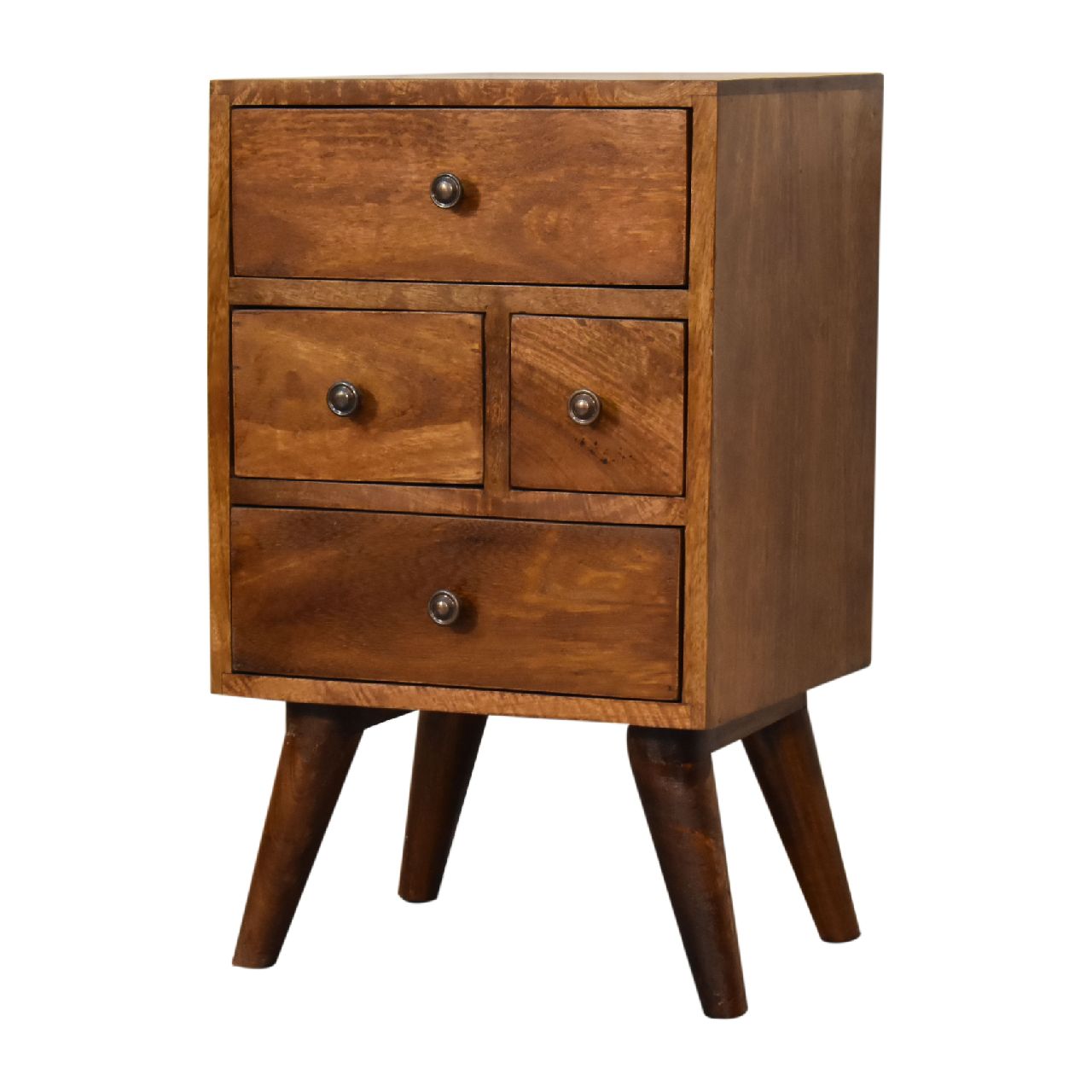 Arden Bedside Chest – Asymmetric Charm in Warm Oak