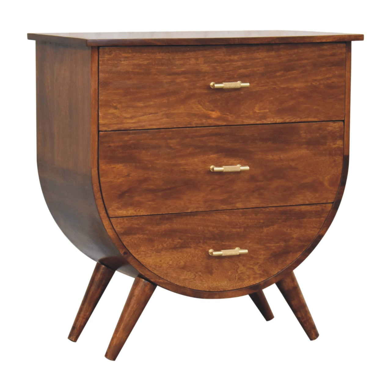 Gira Bedside Chest – Curved Elegance in Chestnut