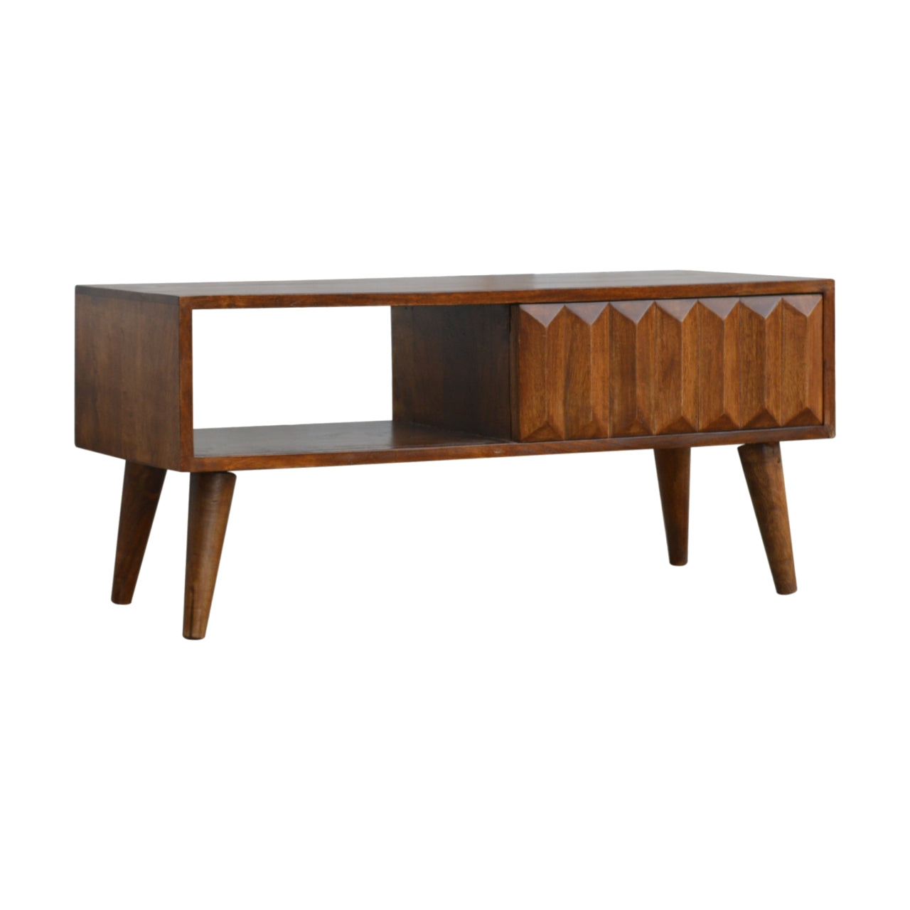 Chestnut Carved Sliding Door TV Unit