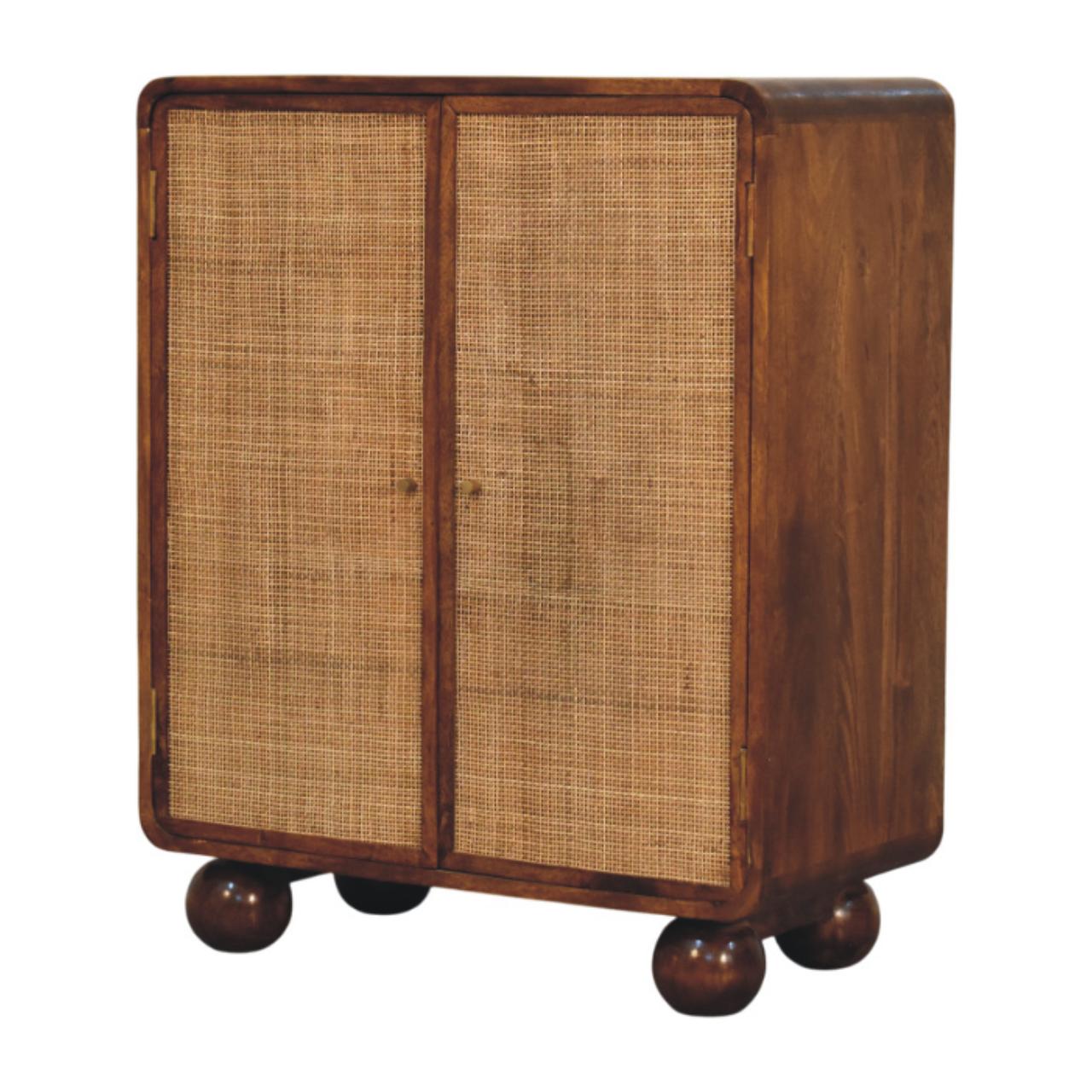 Larissa Rattan 2-Door Cabinet – Solid Mango Wood in Chestnut Finish