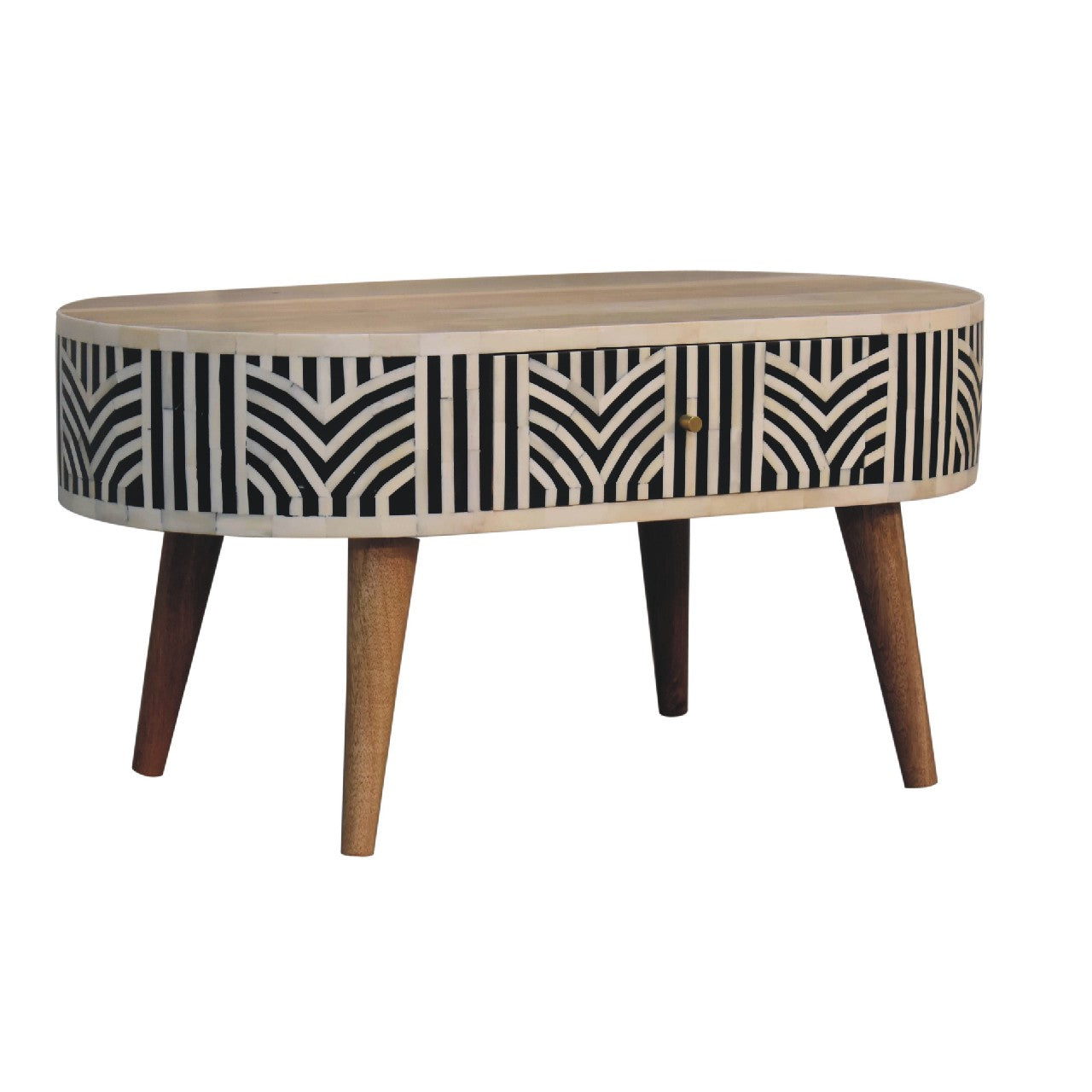 Bone Inlay Coffee Table — Oak Finish & Solid Mango Wood