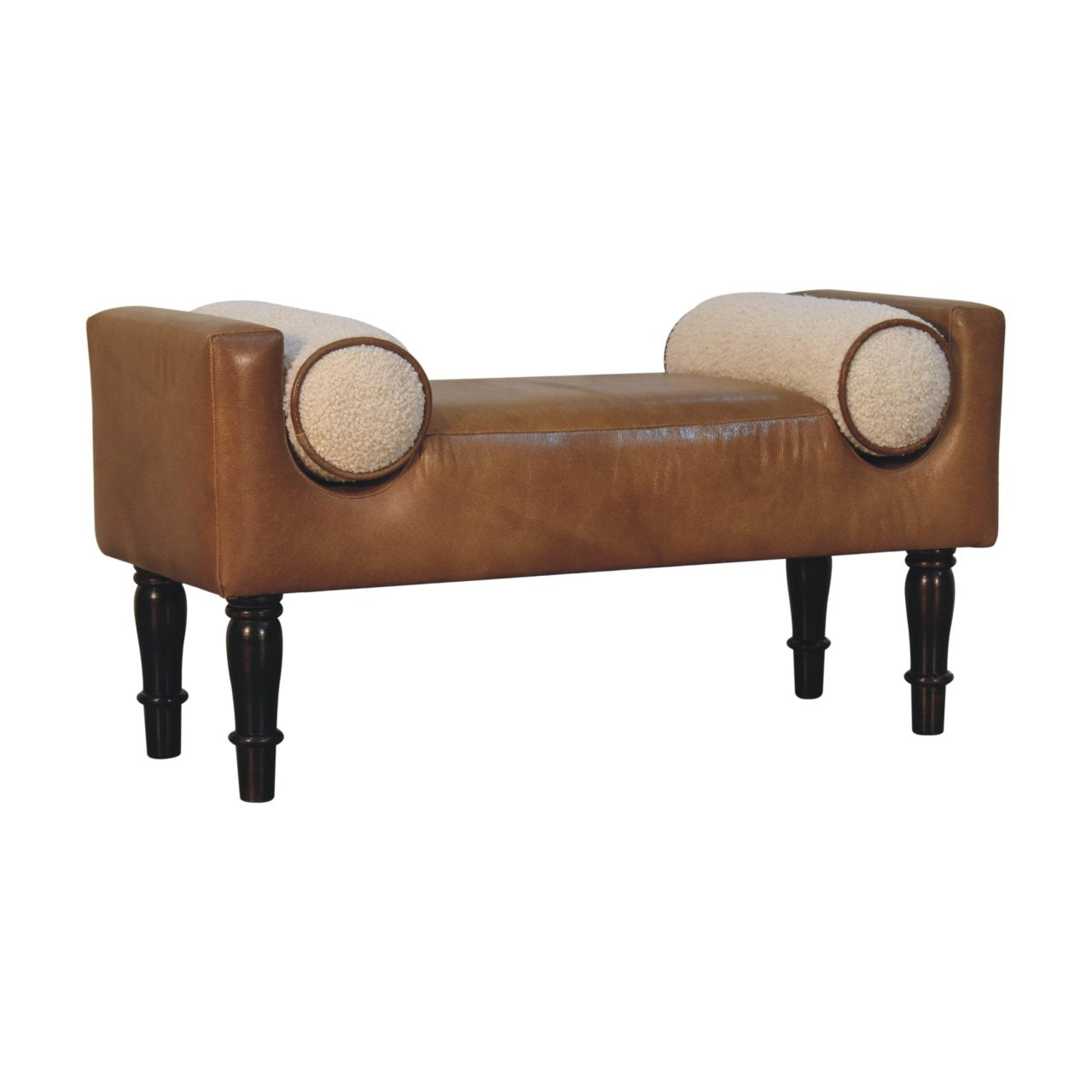 Chester Buffalo Bench – Leather & Bouclé with Solid Wood Legs