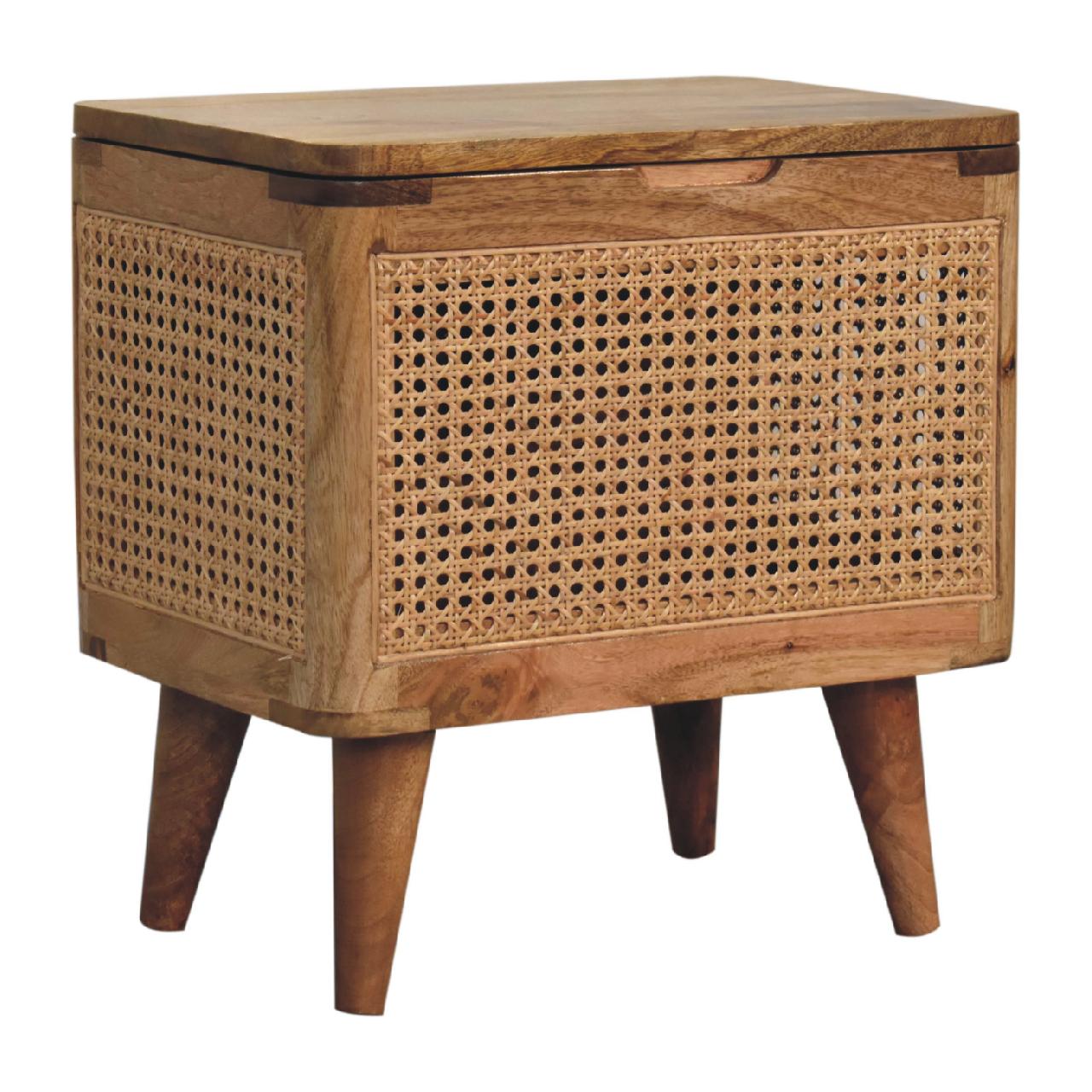 Larissa Rattan Storage Stool – Solid Mango Wood with Lid-Up Design