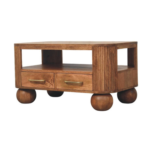 Briarwood Fluted Coffee Table – Solid Mango Wood in Golden Teak Finish