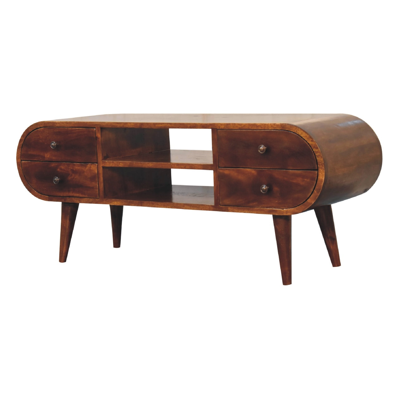 Large Chestnut Round Media Unit — Solid Mango Wood