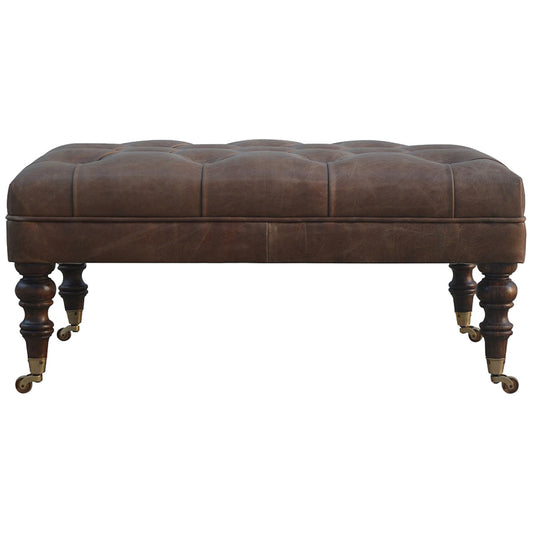 Buffalo Chestnut Leather Ottoman