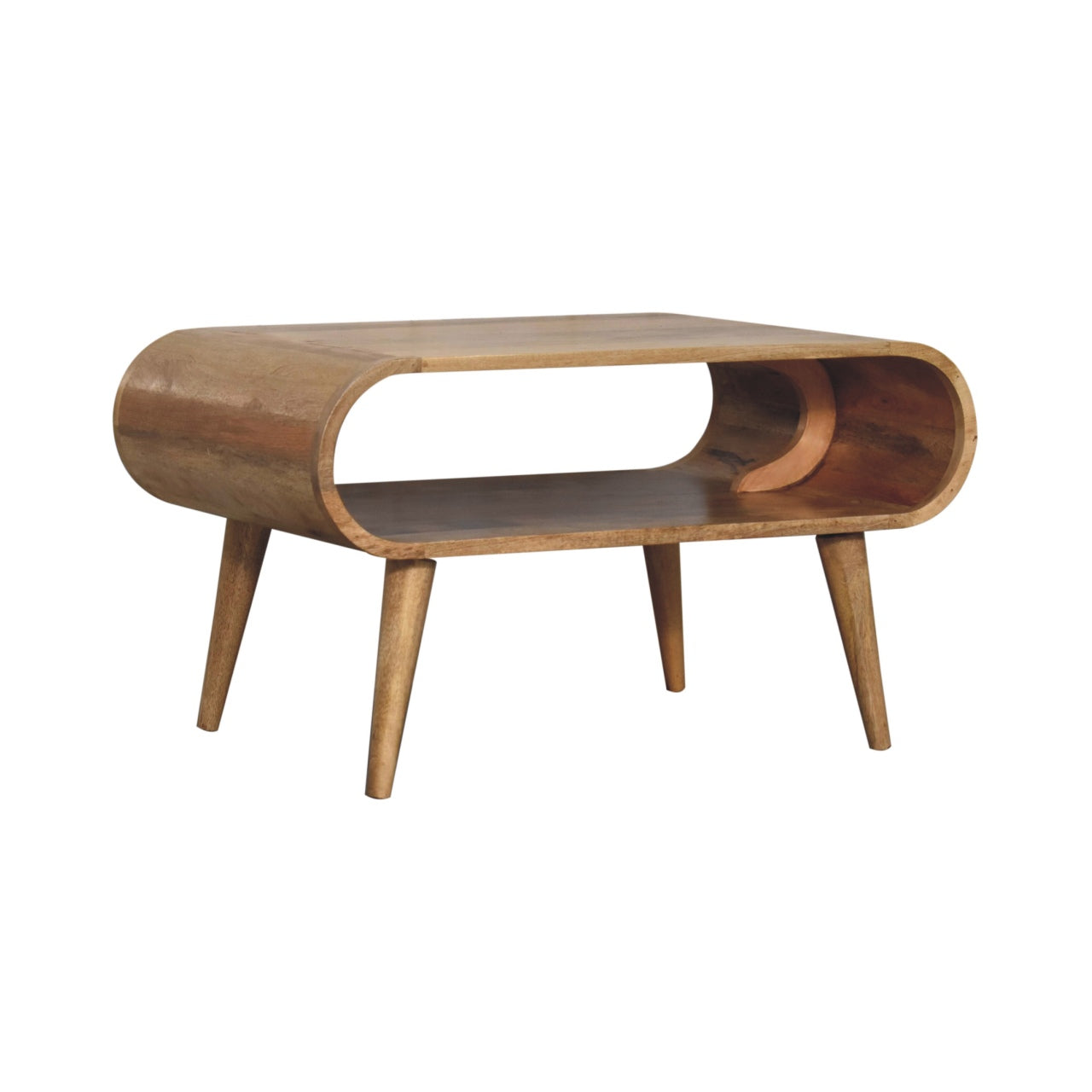 Oak Coffee Table with Open Shelf — Solid Mango Wood