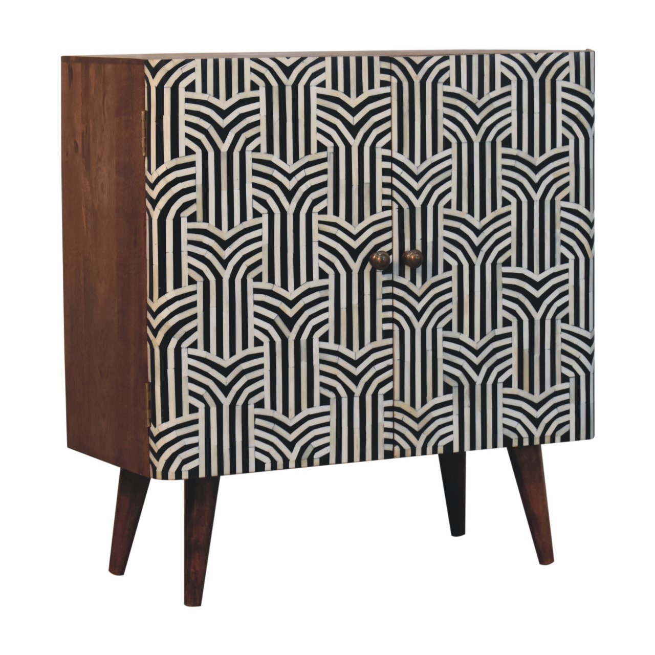 Edessa Bone Inlay Cabinet – Black & White Geometric Design with Solid Wood Frame