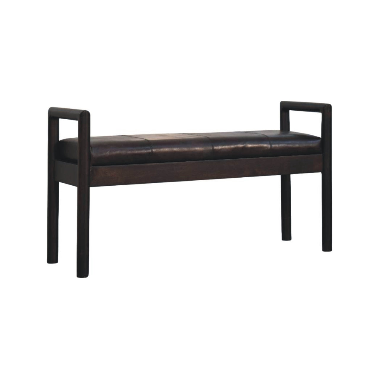 Gridline Leather Bench – Black Buffalo Hide & Solid Wood Frame