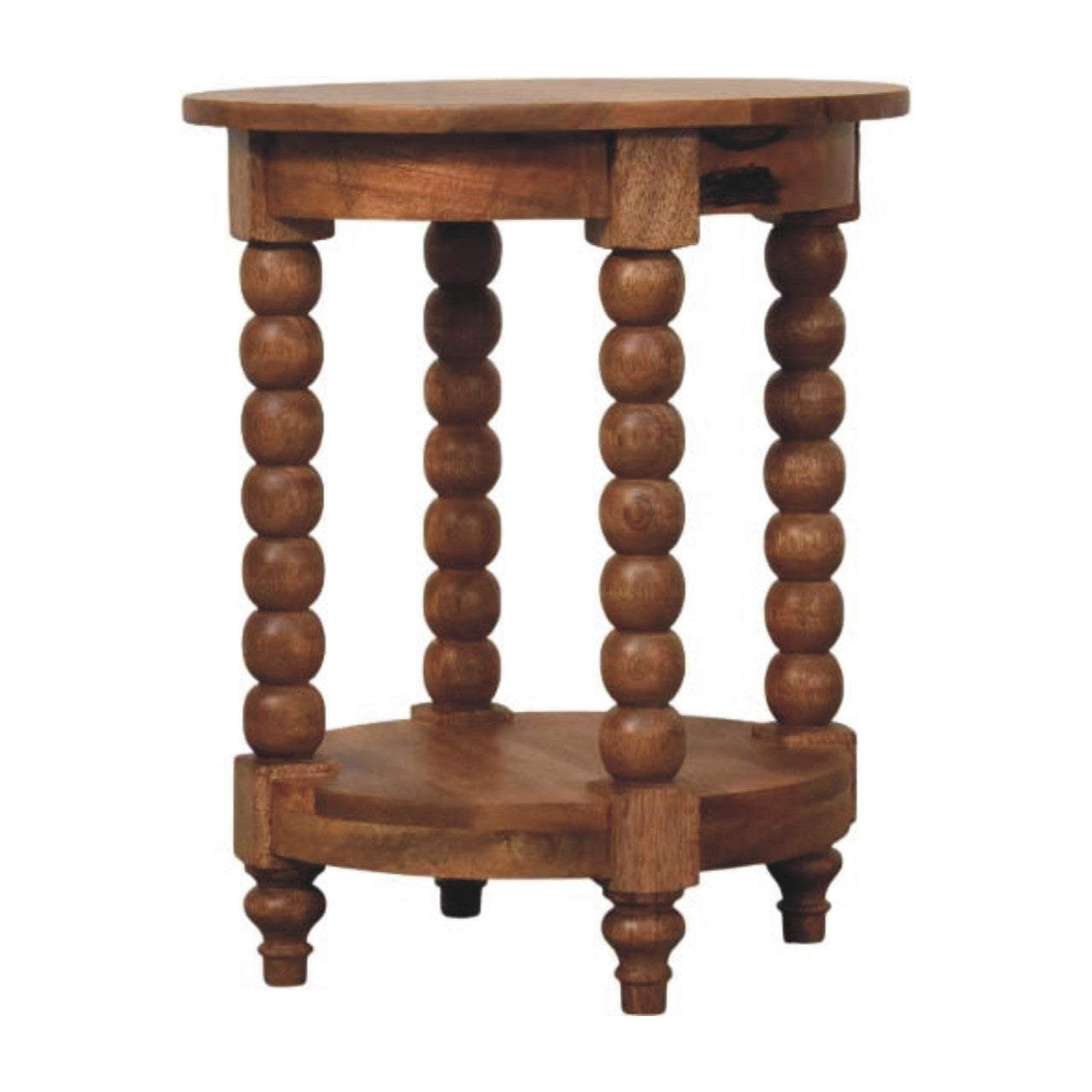 Barley Twist Round Side Table – Solid Mango Wood, Golden Teak Finish