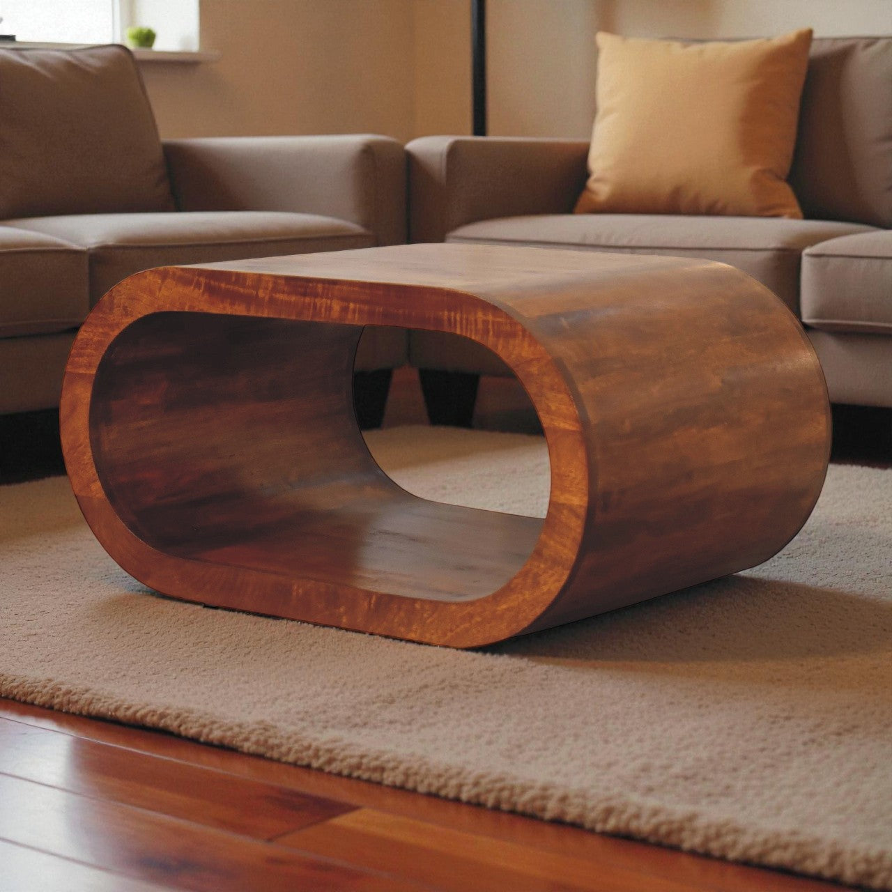 Amaya Handcrafted Curved Coffee Table – Solid Mango Wood