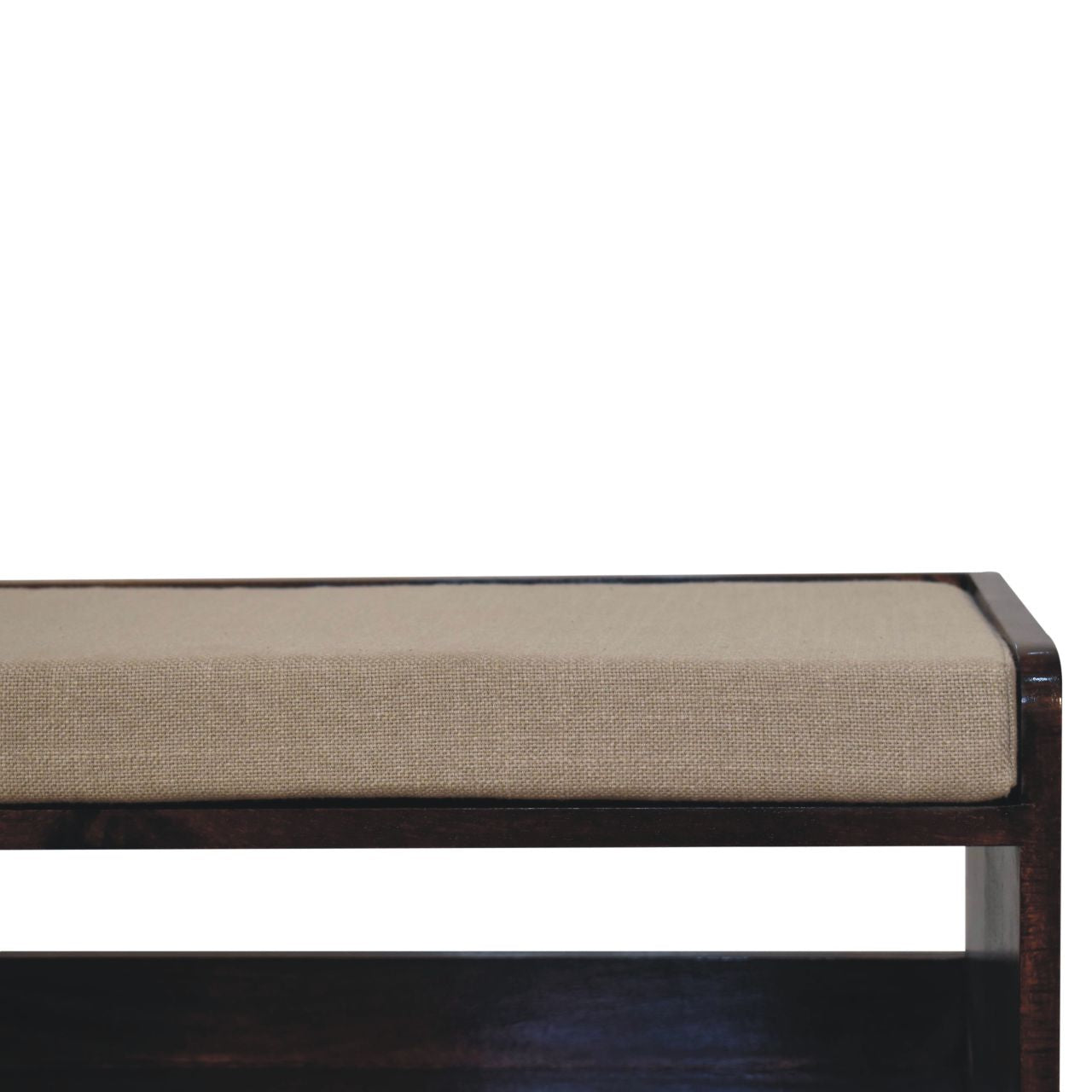 California Walnut Bench with Mud Linen Seat Pad – Solid Mango Wood