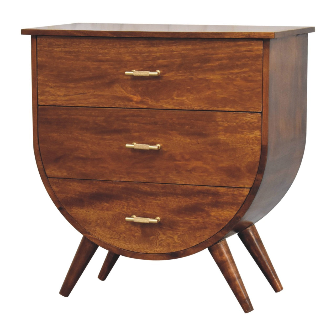 Gira Bedside Chest – Curved Elegance in Chestnut